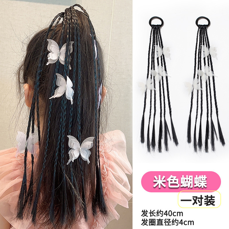 かわいい蝶子供の髪ひもかつら麻花お下げ皮筋少女高馬尾蝶ネクタイ髪飾り|undefined