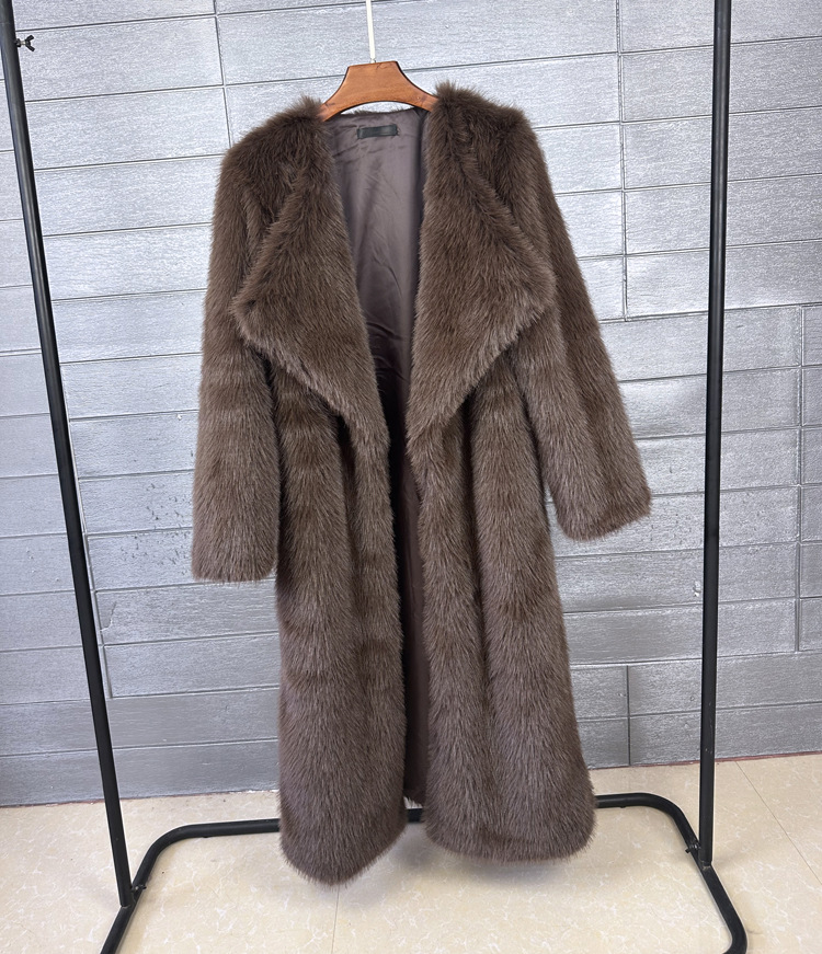 Women's Long Faux Fur Coat Solid Colour Korean Style Winter_voghion.com