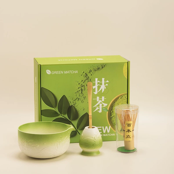 Matte matcha, tea cup, set, gradient, 4 pieces