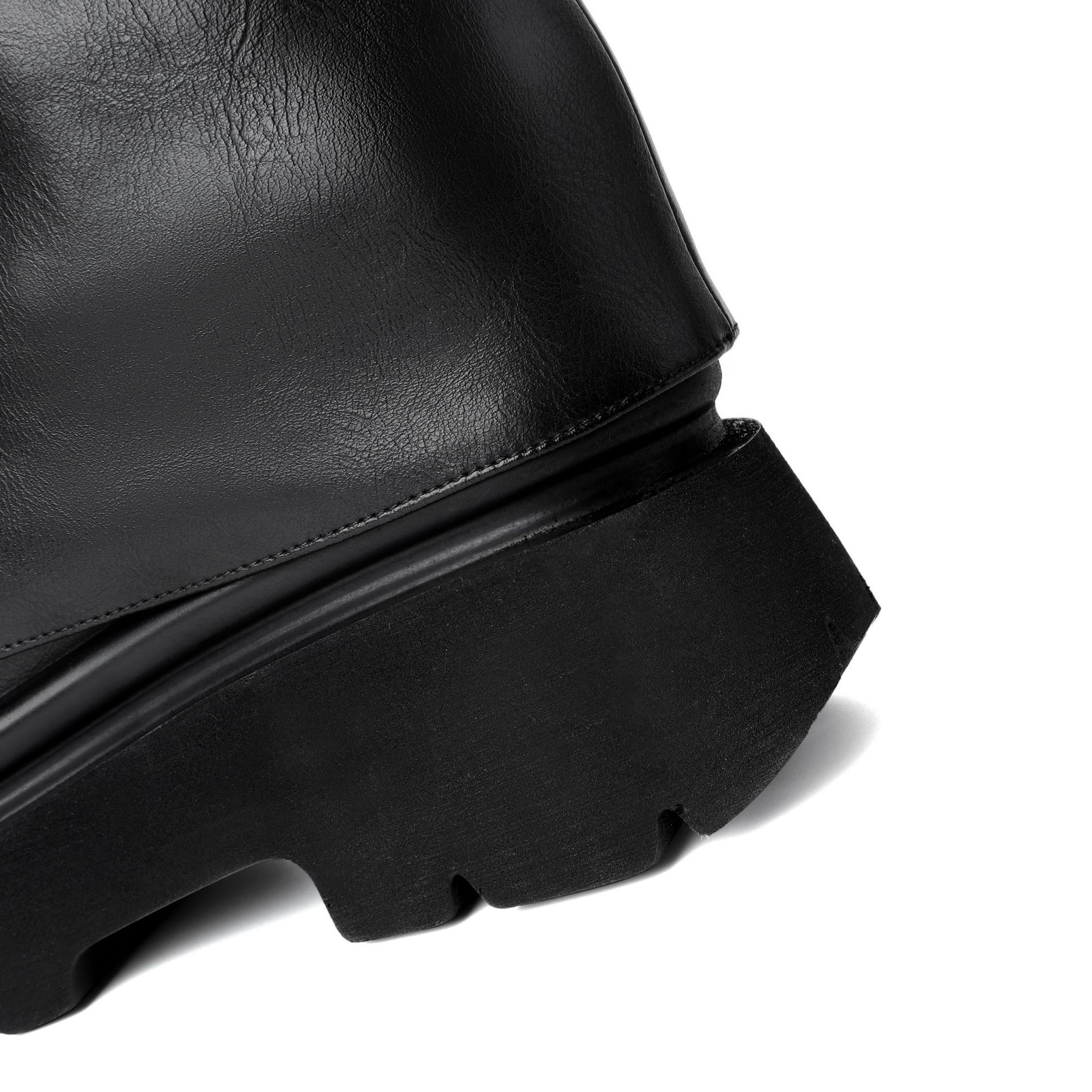 Boot nữ cổ cao ôm bắp chân phong cách Anh, gót độn trong 10 cm, ống giữa không quá đầu gối — Nhung đen chi tiết 19