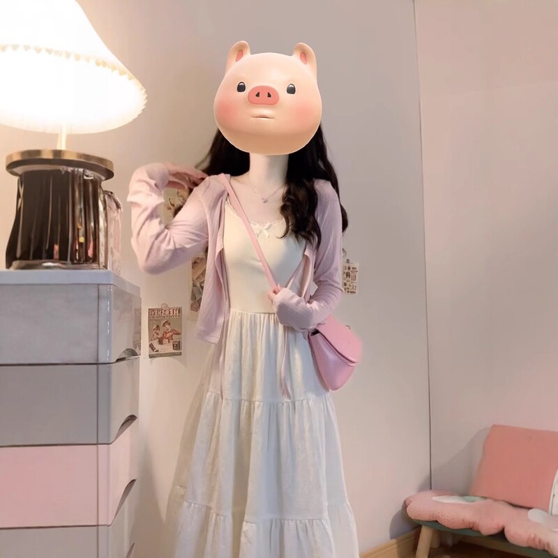 Spring Cross-Border Full Set of Korean-Style College-Style White Suspender Dress for Female Students + Pink Thin Knit Sweater Spring Cross-Border Full Set of Korean-Style College-Style White Suspender Dress for Female Students + Pink Thin Knit Sweater
