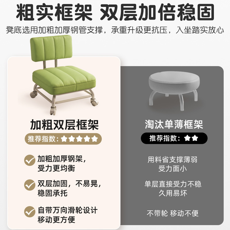 Rueda universal taburete pequeño polea taburete bajo bolsa blanda respaldo silla pequeña sofá portátil taburete simple y moderno para cambiar de zapatos