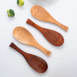 日式zakka鱼形饭铲荷木盛饭勺木制木鱼勺批发创意可爱木制打饭勺