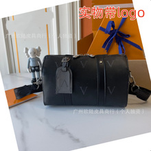 跨境货源新款经典黑花男士斜跨包KEEPALL 老花百搭满印真皮单肩包