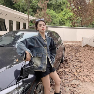 Vintage Design Sense Rust Collar Jacket Women's 2025 Spring and Autumn New Loose Slim Denim Jacket for Small Men
