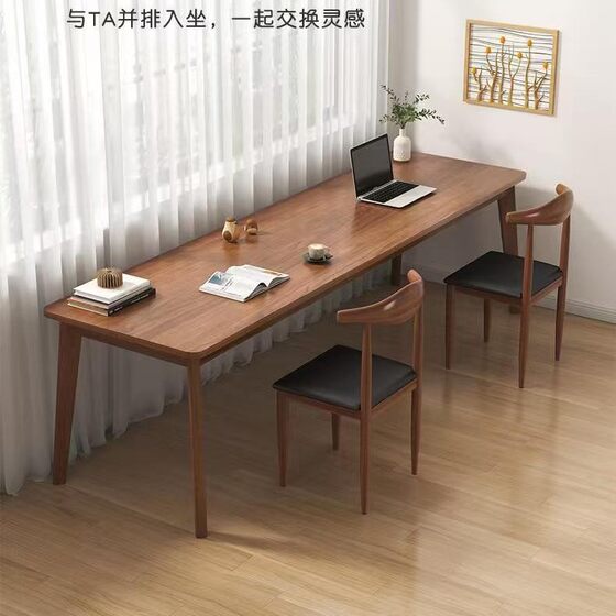 Double Desk Long Table Solid Wood Legs Window Wall Narrow Table Office Desk Computer Desk Workbench Home Bedroom