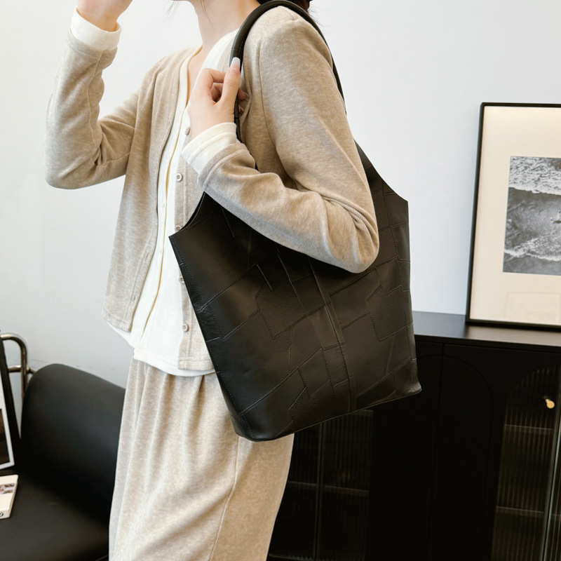 Bolsos para niños de mujer retro personalidad textura bloqueada de gran capacidad bolso de hombro de brazo de mujer nuevo estilo de viaje de hombro