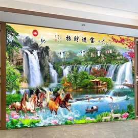 山水墙纸自粘风景装饰画背景墙客厅装饰壁画粘画卧室玄关墙面美学