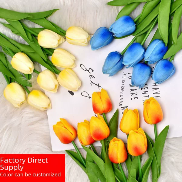 High-end pu Tulip fake flowers cross-border for home hotel wedding photography props feel simulation flowers wholesale
