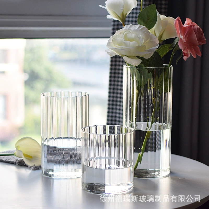 [Милый мастер] Ваза с вертикальными полосами маленькая свежая прямая креативная стеклянная прозрачная гидропонная ваза для украшения цветов
