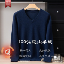 男士V领100%纯山羊绒衫秋冬季针织打底衫商务休闲鸡心领长袖毛衣