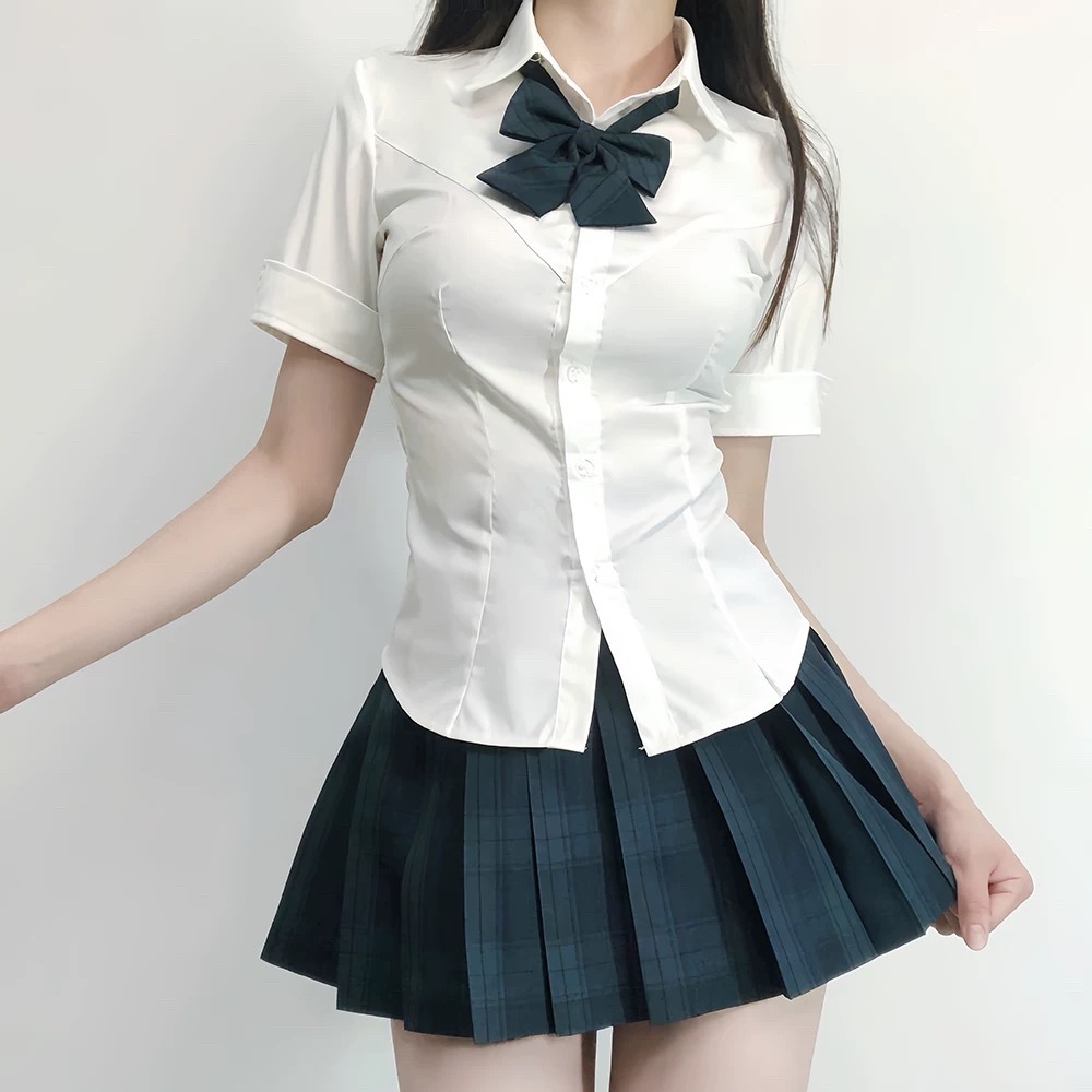 Pure Desire Jk Hot Girl Uniform Waist Slimming Slimming White Shirt Pleated Skirt Top Suit College Style