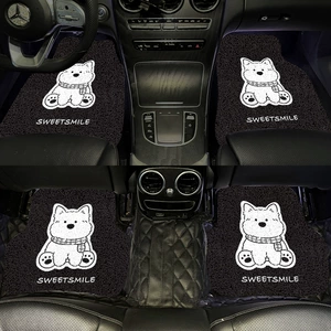 Cartoon Panda Car Floor Mat, Universal Single-Piece Silk Loop Mat for Driver's Seat, Anti-Dirt Decorative Car Interior Mat, Rear Seat Foot Mat