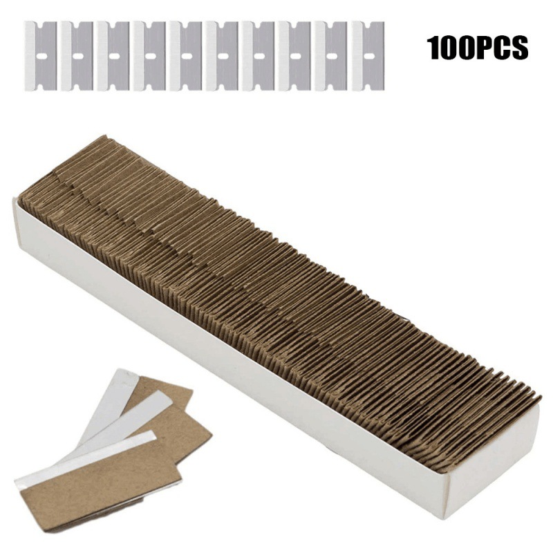 跨境100pcs金属刀片不干胶贴花贴纸车窗窗残留物清洁去除工具