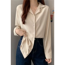 白色垂感衬衫V领法式复古西装领职业风女装衬衣小众长袖上衣春秋