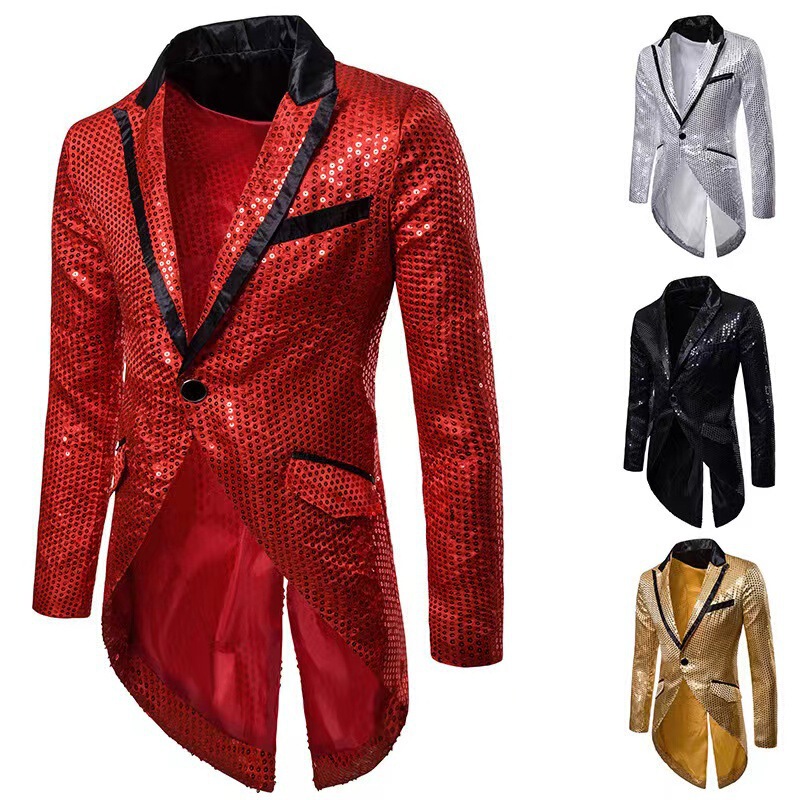 Cross-border foreign trade European and American men's fashion sequins performance host evening dress tuxedo trend men's lapel suit