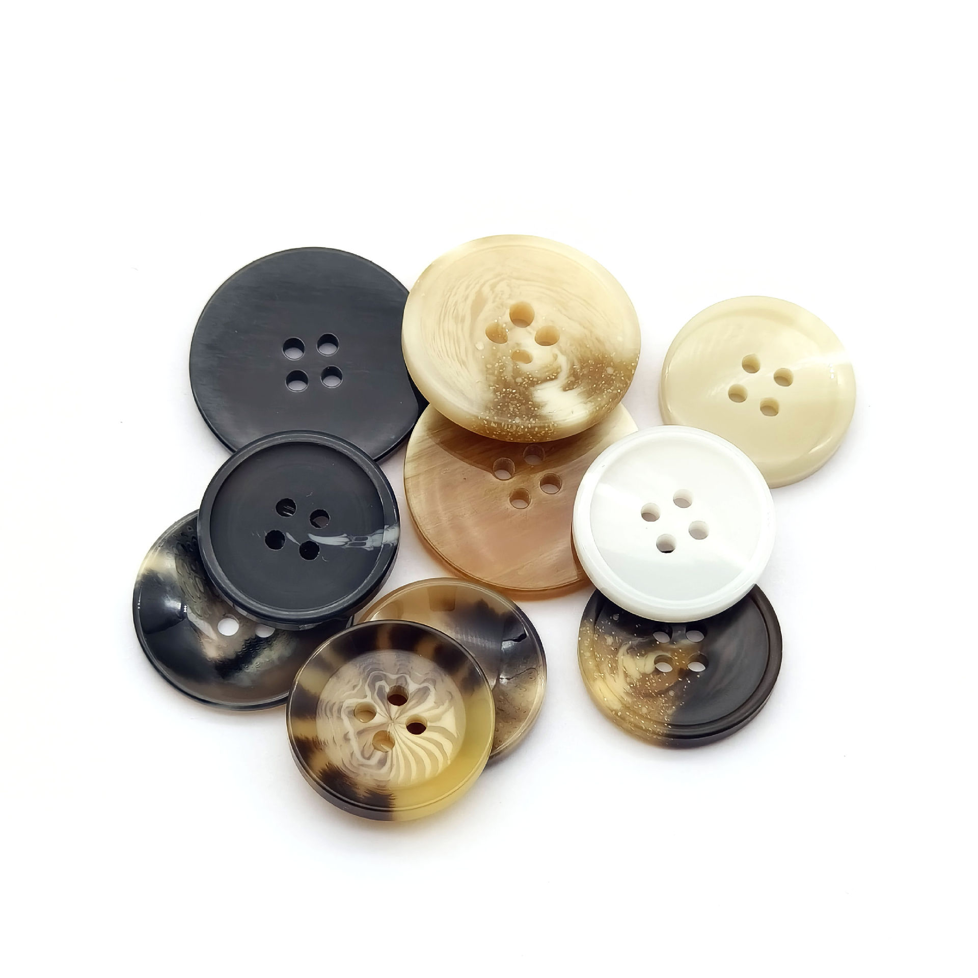 Patrón de resina Botón de cuatro ojos Flor de café negro lana gran trench coat botón resina trench coat traje botón fabricante en stock
