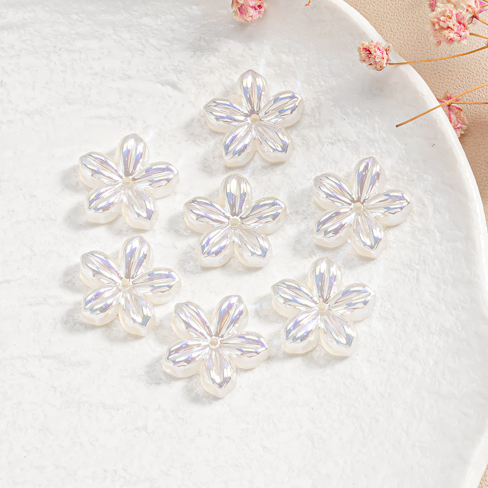 Flor luminosa de cinco pétalos, forma de flor con medio cuentas, pulsera diy, cadena para teléfono móvil, accesorios de joyería, cuentas de resina