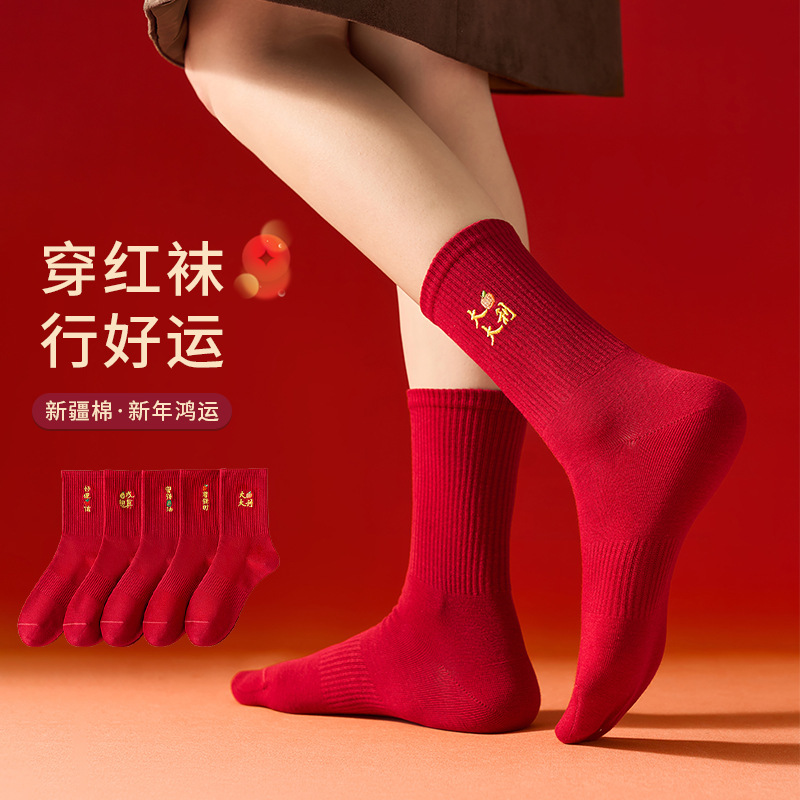 2026 Year of the Horse Red Socks for Women, Autumn and Winter Mid-Calf Socks, Embroidered Wedding Couple New Year Gift Long Socks 2026 Year of the Horse Red Socks for Women, Autumn and Winter Mid-Calf Socks, Embroidered Wedding Couple New Year Gift Long Socks