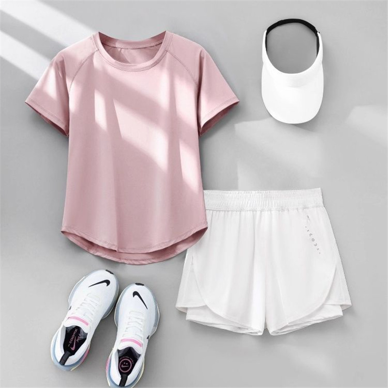专业跑步女运动套装2025夏季新款宽松瑜伽服速干衣短袖吸汗健身服|undefined