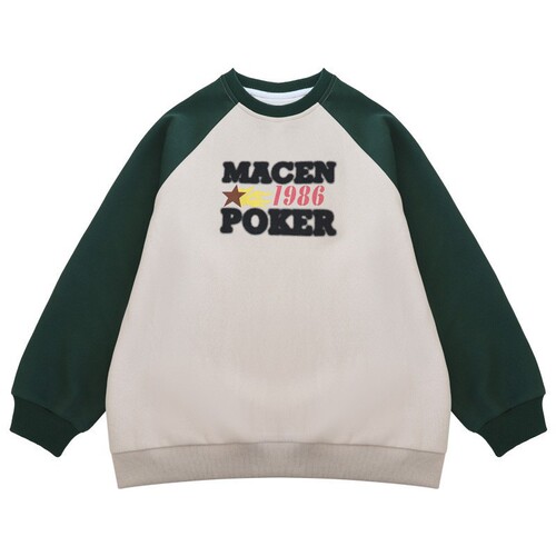 Children's Autumn/Winter Fleece-lined Thick Patchwork Sleeve Sweatshirt for Young Kids Loose Casual Long-sleeve Top Simple Letter T-shirt