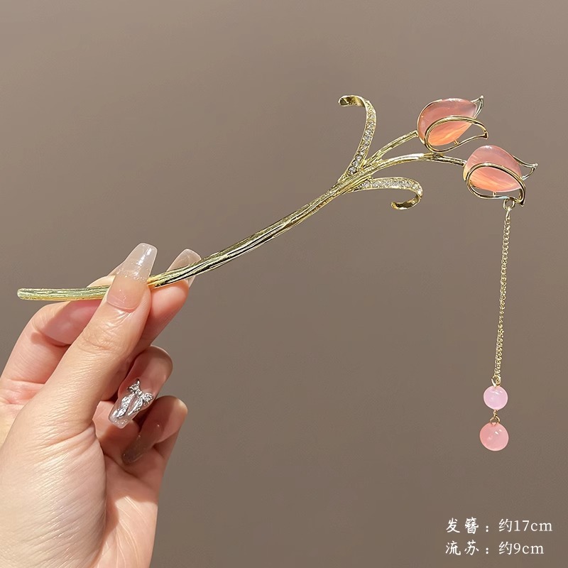 中国风韵味！国风桃木花朵发簪！新中式高级感盘发钗子气质发饰|undefined
