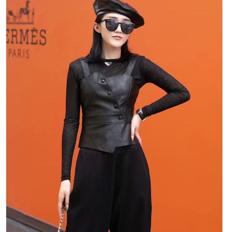 9167 Leather Vest Women's Autumn Outerwear Single-Breasted Black Waistoutwear Jacket Design Retro Waistoutwear Camisole 9167 Leather Vest Women's Autumn Outerwear Single-Breasted Black Waistoutwear Jacket Design Retro Waistoutwear Camisole