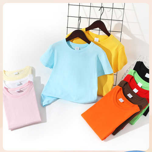 Cotton children's short-sleeve half-shirt for girls and boys, unisex children's short-sleeve clothing, solid color