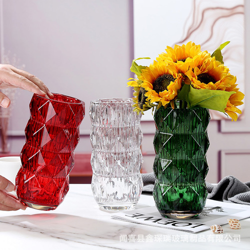 European-inspired Instagram-style creative home decoration vase, living room ornament crystal brilliant cylindrical glass vase wholesale