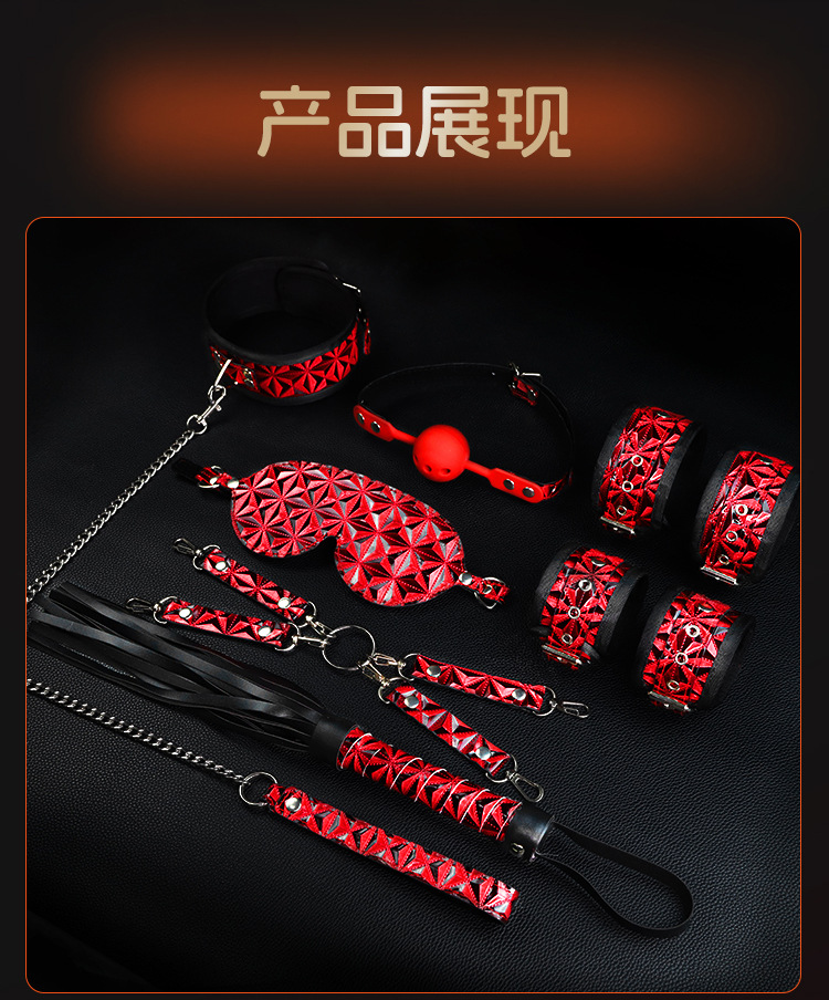 SM Eight-Piece Bondage Set with PU Leather Handcuffs and Metal Hardware — detail image 30