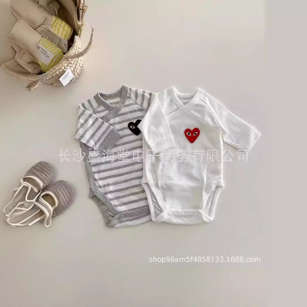 Ins Baby's Long-sleeved Spring and Autumn Bag Fart Clothes Baby's Base Slant-breasted Double-layer Pajamas Monk Clothes Western-style Triangle Ha-ha Clothes
