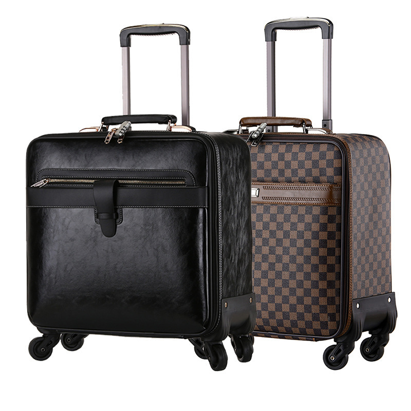 Factory wholesale business leather luggage 16 inch high-end men's and women's universal wheel boarding box portable portable small trolley case