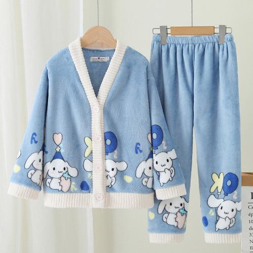 Children's Pajamas Girls Winter Coral Fleece Thick Princess Middle and Large Girls Flannel Teen Student Home Clothes