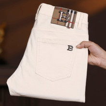 2024薄款男士牛仔裤韩版弹力修身小脚高端品质跨境欧货白色长裤子