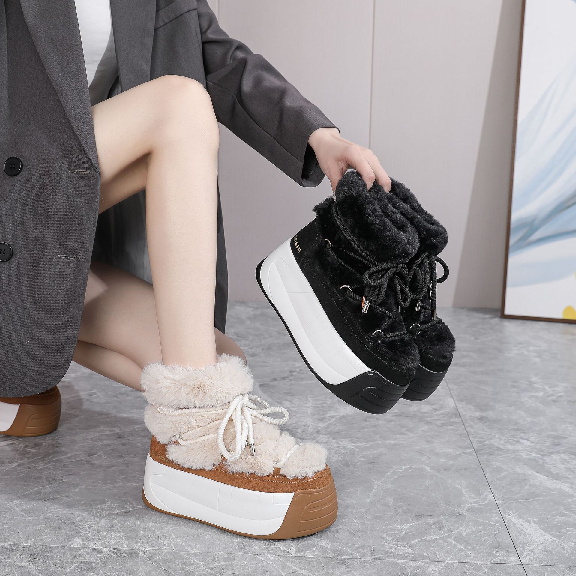 동북 두꺼운 밑창 기모 봉제 스노우 부츠 코튼 패딩 신발 겨울 작은 여성을위한 새로운 따뜻한 진짜 신발