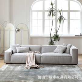 豆腐块棉麻布艺沙发意式极简现代简约北欧客厅三人位方块羽绒沙发