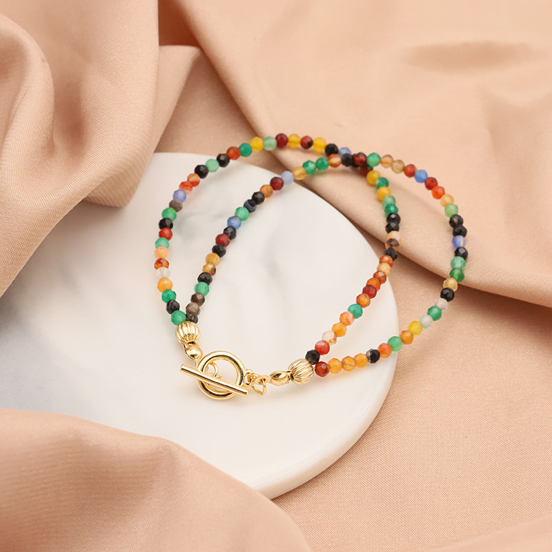Hecha a mano dopamina piedra natural color pulsera de cuentas brazalete botón brazalete moda joyas retro al por mayor