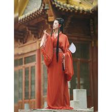 新款汉服女战国袍直裾复原传统交领春秋季显瘦跳舞宫廷风古装拖尾