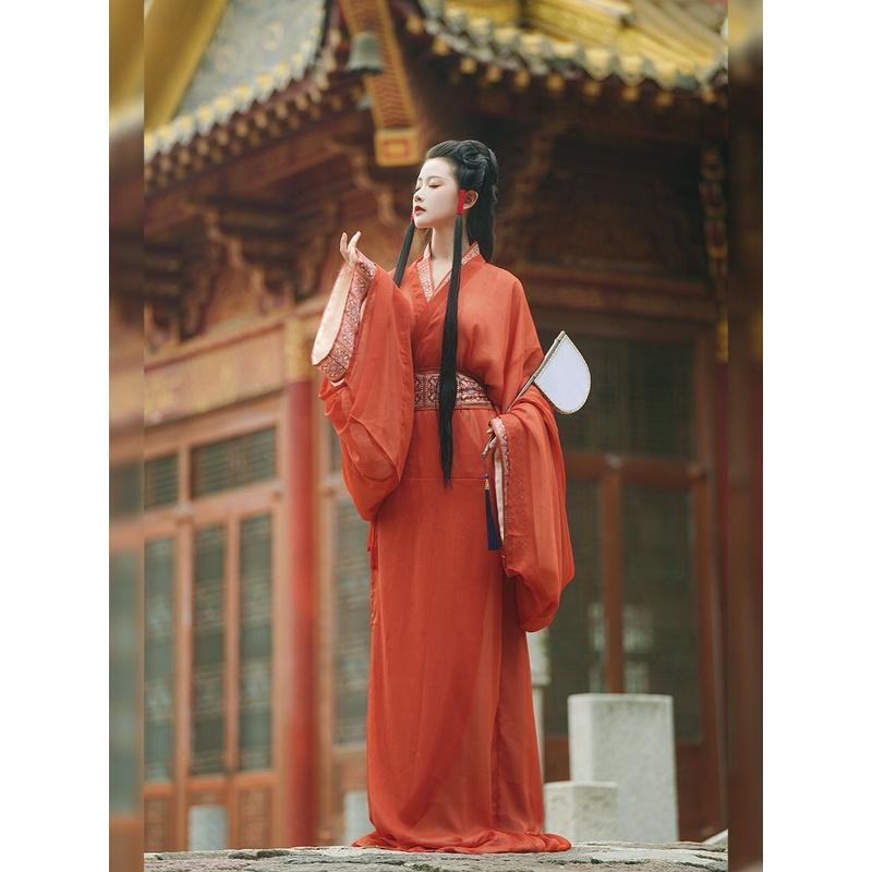 新款汉服女战国袍直裾复原传统交领春秋季显瘦跳舞宫廷风古装拖尾