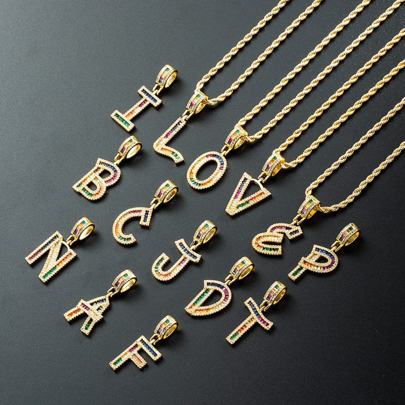 Wholesale Color Zircon Letter Pendant Copper Gold-plated Necklace Nihaojewelry display picture 23