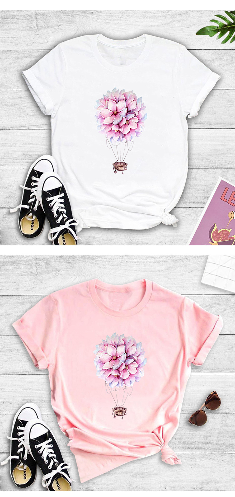 flower hot air balloon printing T-shirt NSYIC58802