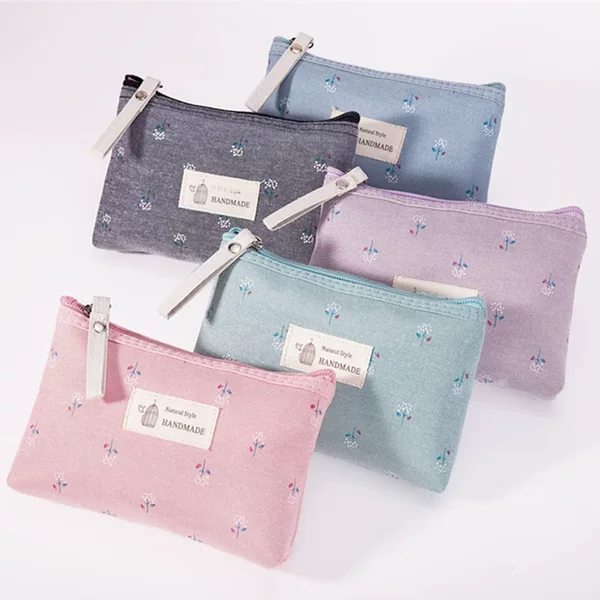 Japanese and Korean Style Canvas Waterproof Cosmetic Bag Women's Portable Ins Style Flower Large Capacity Girl's Pencil Case Storage Bag Wash Bag