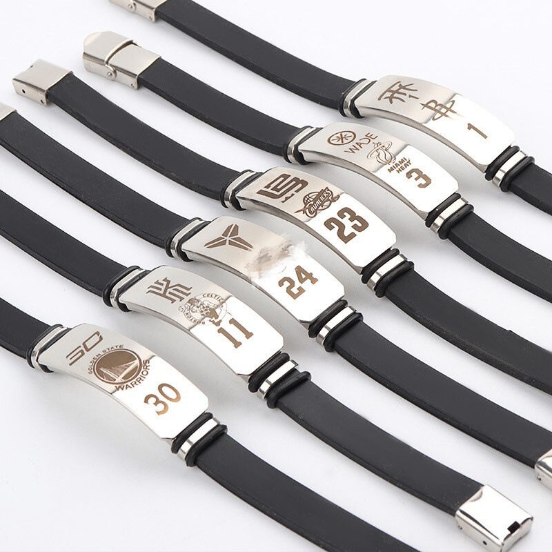 Basketball Bracelet Bright Black Titanium Steel Metal Bracelet James Kobe Harden Curry Fan Sports Bracelet