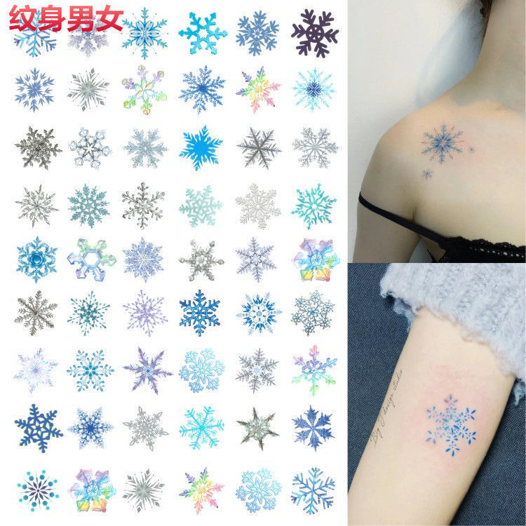 60 stickers snowflake tattoo stickers girl college light color hand painted ins ear clavicle snow crystal Christmas makeup