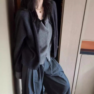 Шерстяной демисезонный кардиган, трикотажный комплект, свитер, куртка, изысканный стиль