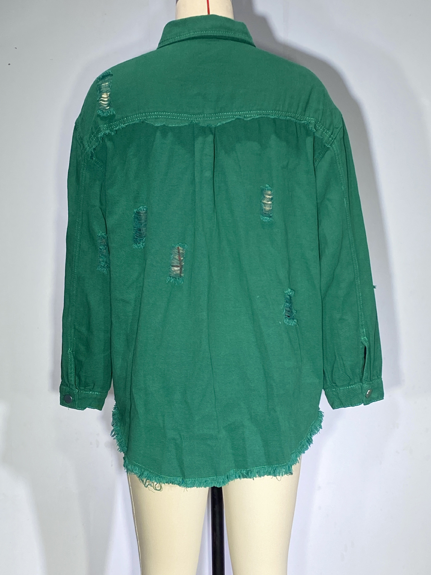Giacca di jeans donna con volant strappata bavero manica lunga_voghion.com