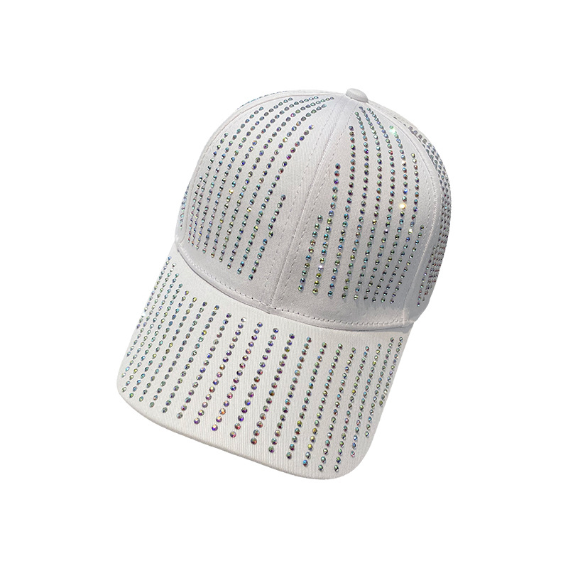 Gorra de béisbol para mujer con pedrería, protección solar, visera rígida, estilo casual de verano.