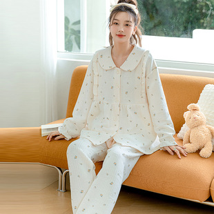 Monthly clothing autumn postpartum cotton polyester October air cotton pajamas for pregnant women breastfeeding home clothing thick suit