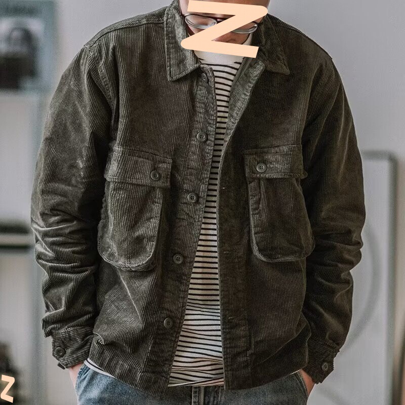 Corduroy Jacket Men's American Retro Handsome Multi-Flap Pocket Pants Work Jacket Lapel Corduroy Top Loose Shirt Trendy Corduroy Jacket Men's American Retro Handsome Multi-Flap Pocket Pants Work Jacket Lapel Corduroy Top Loose Shirt Trendy