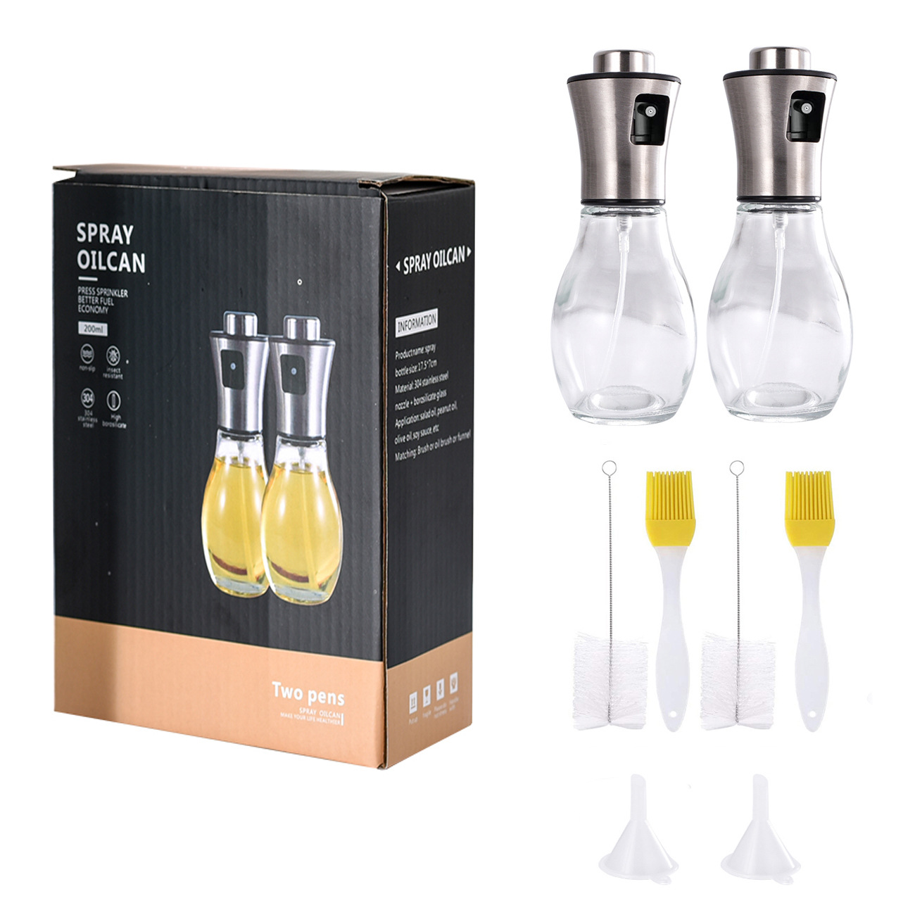 Juego de 2 botellas de aceite en aerosol de acero inoxidable 304, botellas de aceite en aerosol tipo prensa para barbacoa al aire libre, botellas de aceite verdes a prueba de luz.